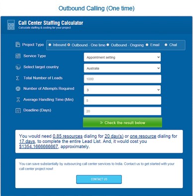 outbound calling staffing calculator (One time)