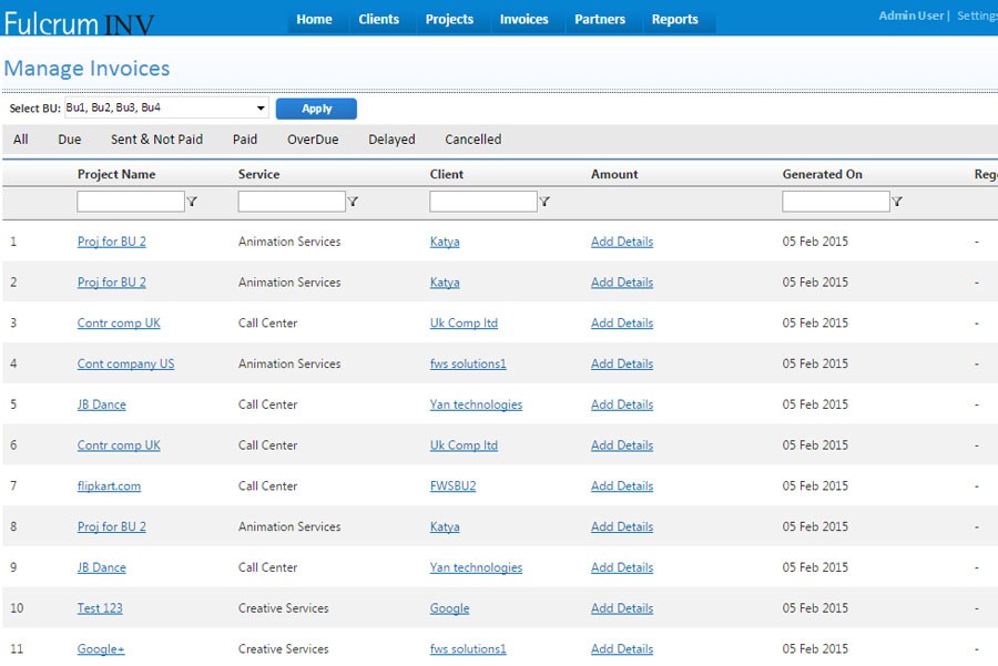 Fulcrum Invoice - Manage Invoices