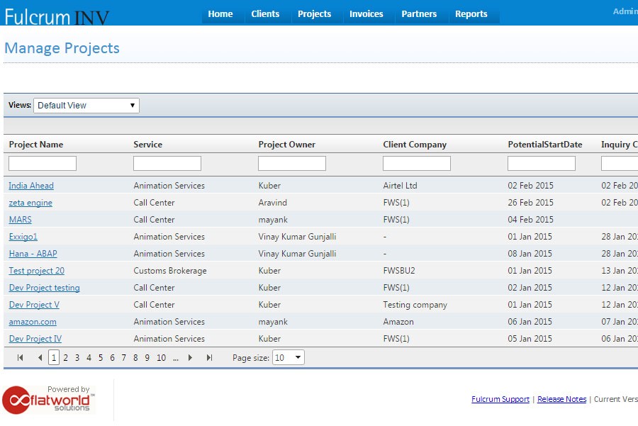 Fulcrum Invoice - Manage Projects