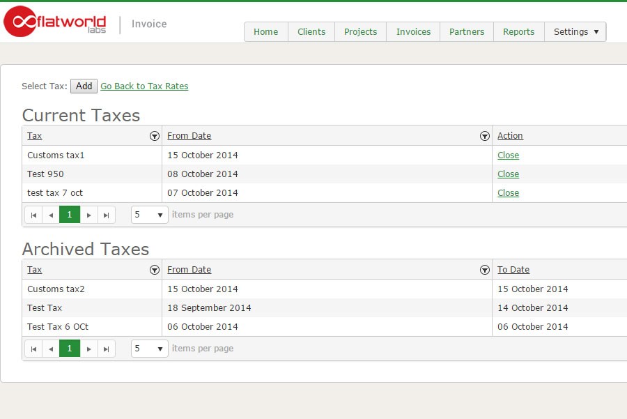 Fulcrum Invoice - Manage Taxes