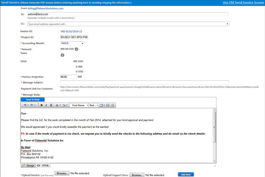 Fulcrum Invoice - Send Invoices